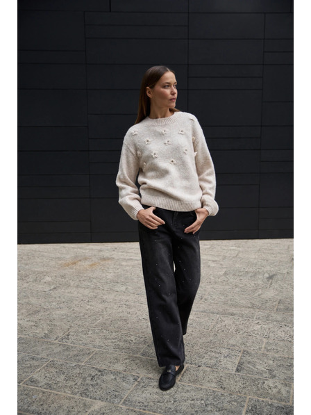 Moodo Beiger Pullover mit Applikation Moodo