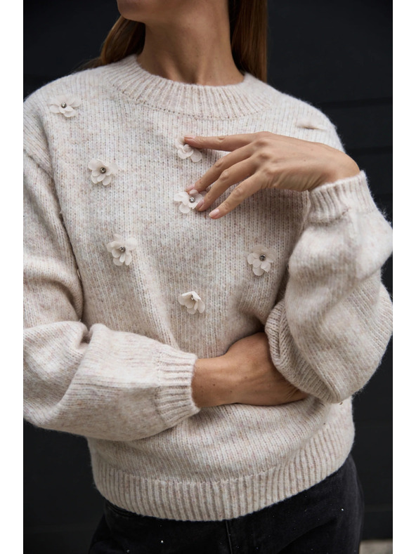 Moodo Beiger Pullover mit Applikation Moodo