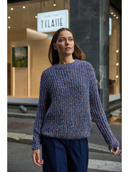 Moodo Pullover mit bunter Stickerei dunkelblau Moodo