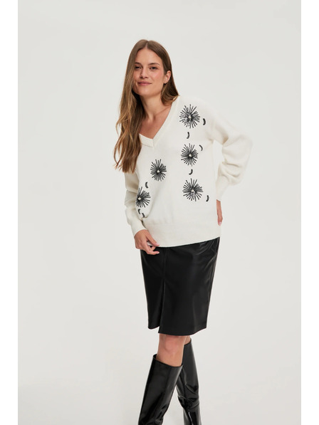 Moodo Weißer Pullover mit Pailletten Moodo