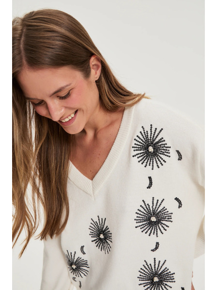 Moodo Weißer Pullover mit Pailletten Moodo