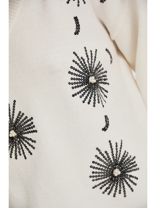 Moodo Weißer Pullover mit Pailletten Moodo