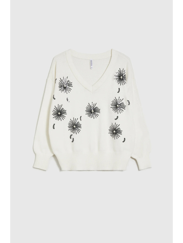 Moodo Weißer Pullover mit Pailletten Moodo
