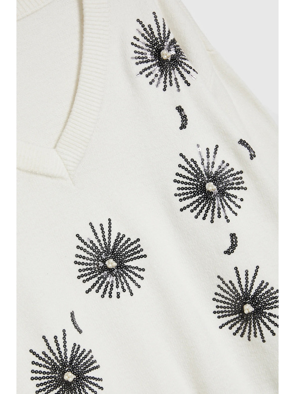 Moodo Weißer Pullover mit Pailletten Moodo