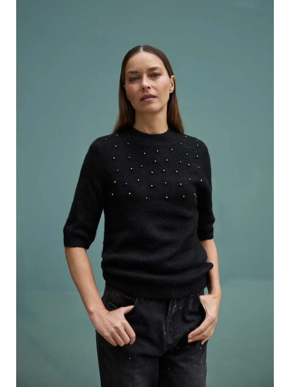 Moodo Pullover mit Perlen schwarz Moodo
