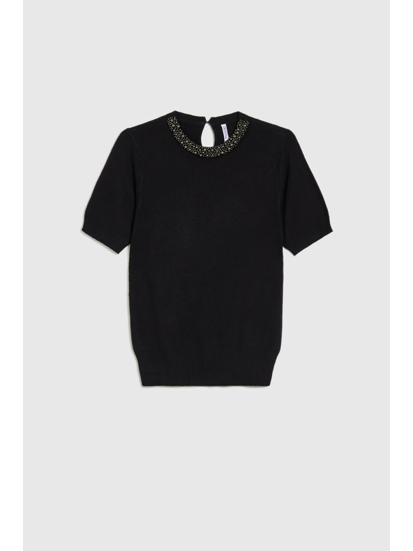 Moodo Schwarzer Pullover mit dekorativem Ausschnitt Moodo