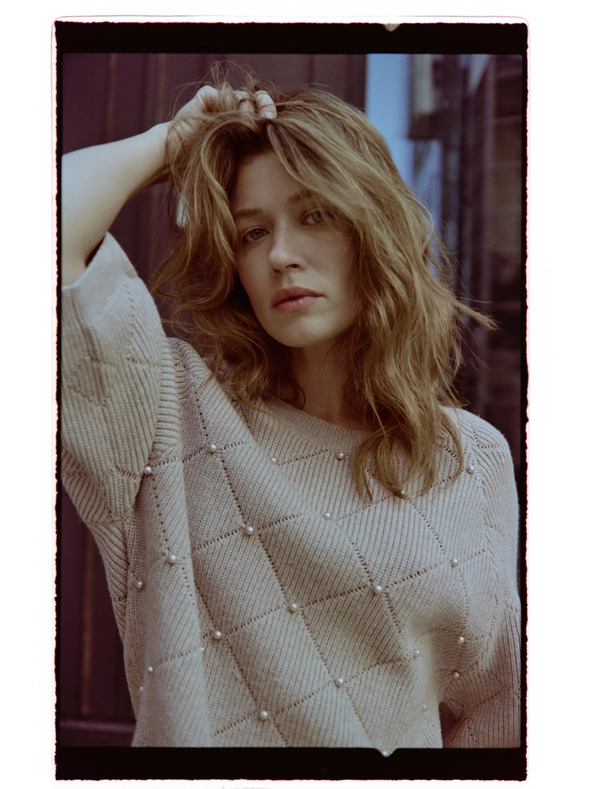 Moodo Beiger Pullover mit Perlen verziert Moodo