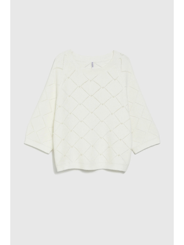 Moodo Beiger Pullover mit Perlen verziert Moodo