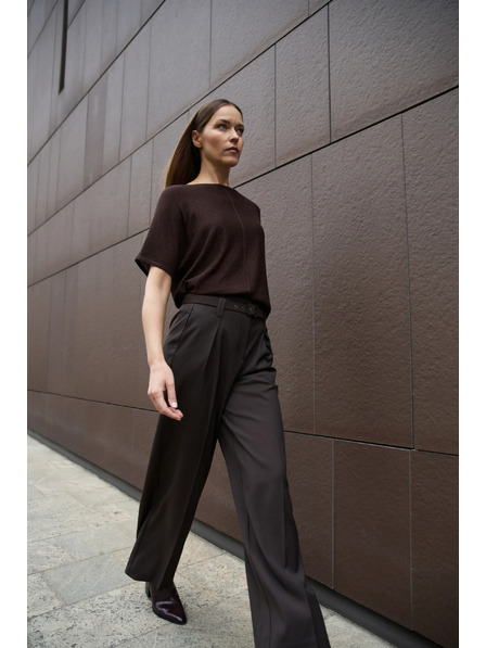 Moodo Brauner Pullover mit kurzen Ärmeln Moodo