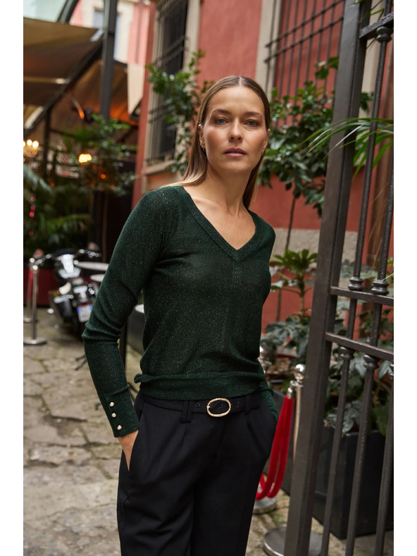 Moodo Grüner Pullover mit Metallfaden Moodo