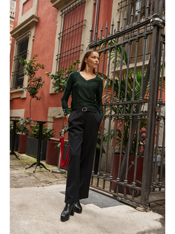 Moodo Grüner Pullover mit Metallfaden Moodo