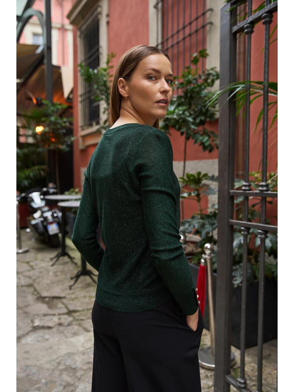 Moodo Grüner Pullover mit Metallfaden Moodo