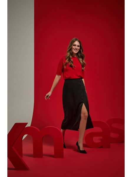 Moodo Roter Pullover mit kurzen Ärmeln Moodo