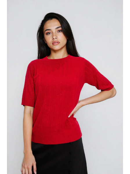 Moodo Roter Pullover mit kurzen Ärmeln Moodo