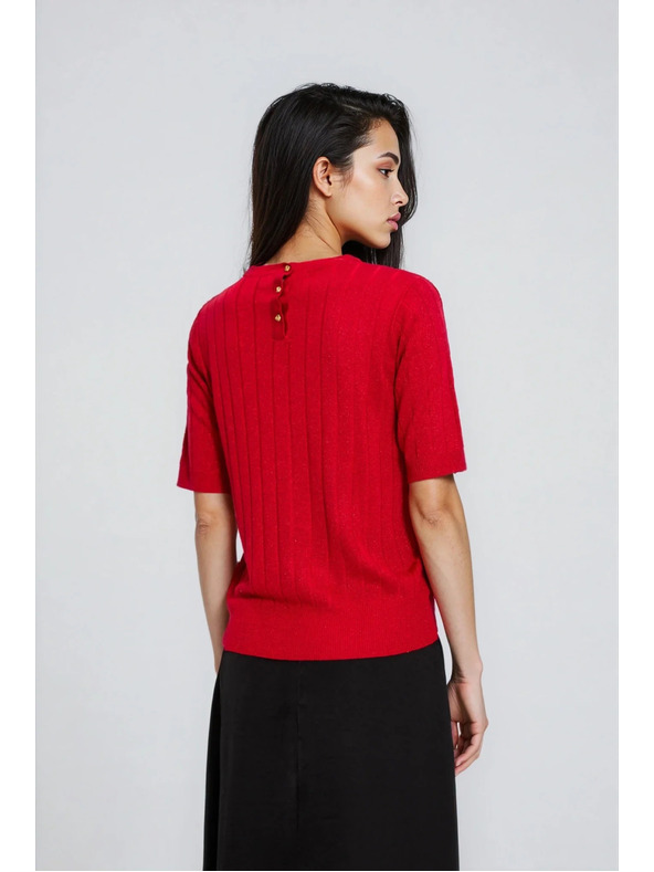 Moodo Roter Pullover mit kurzen Ärmeln Moodo