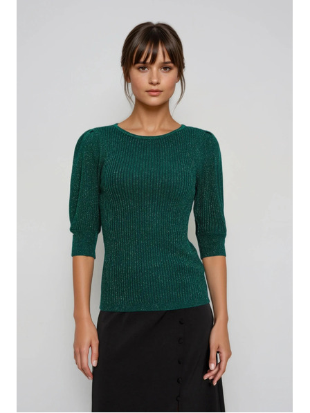 Moodo Grüner Pullover mit Ballonärmeln Moodo