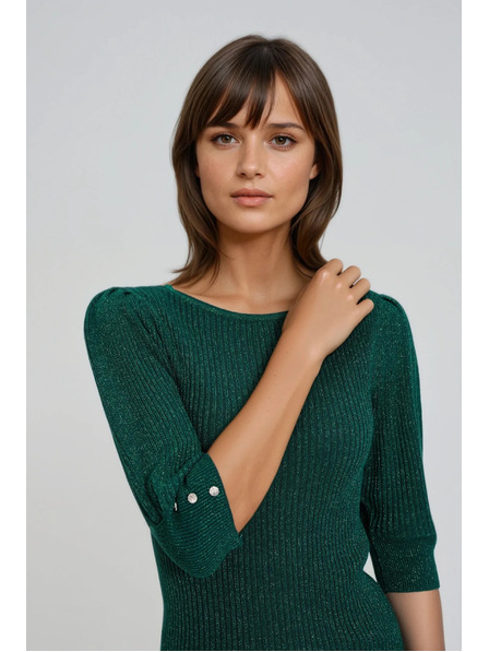 Moodo Grüner Pullover mit Ballonärmeln Moodo