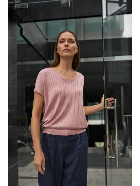 Moodo Rosa Pullover mit kurzen Ärmeln Moodo