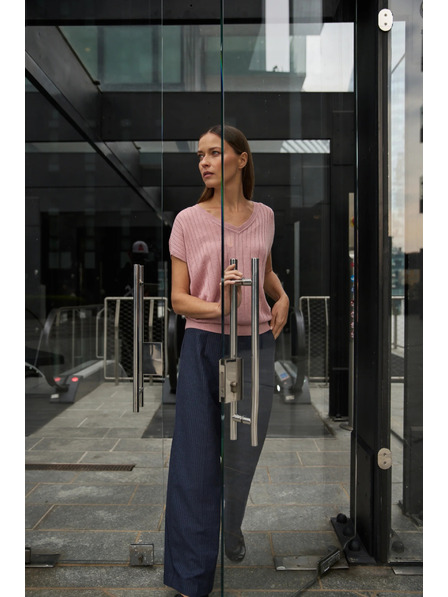 Moodo Rosa Pullover mit kurzen Ärmeln Moodo