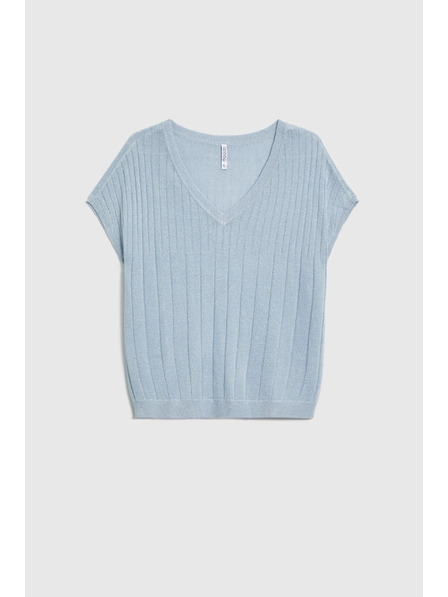 Moodo Hellblauer Pullover mit kurzen Ärmeln Moodo