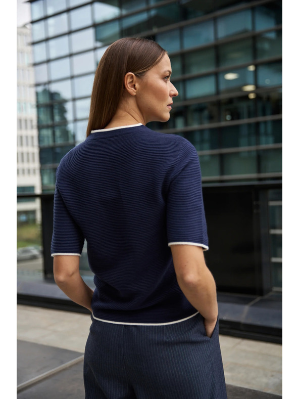 Moodo Dunkelblauer Pullover mit kurzen Ärmeln Moodo