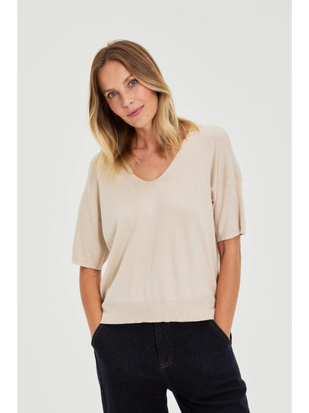 Moodo Pullover mit kurzen Ärmeln beige Moodo