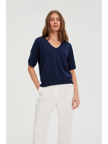 Moodo Dunkelblauer Pullover mit kurzen Ärmeln Moodo