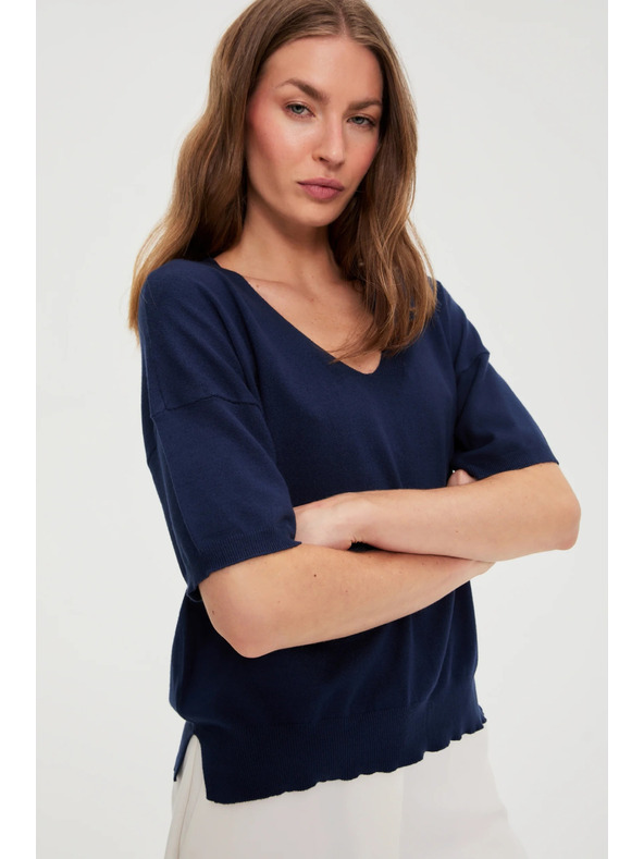 Moodo Dunkelblauer Pullover mit kurzen Ärmeln Moodo