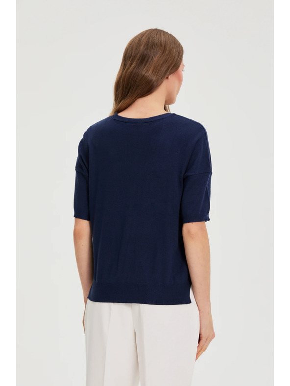 Moodo Dunkelblauer Pullover mit kurzen Ärmeln Moodo