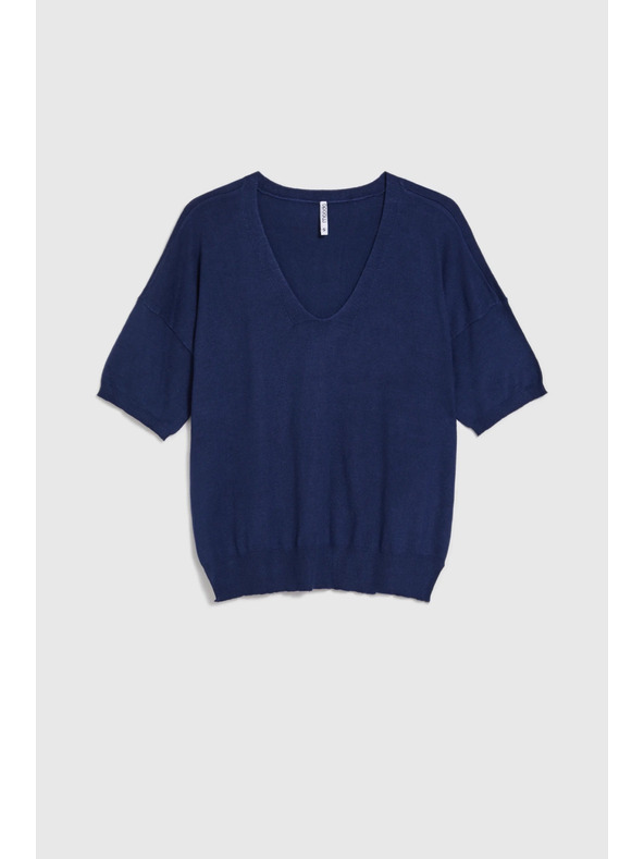 Moodo Dunkelblauer Pullover mit kurzen Ärmeln Moodo