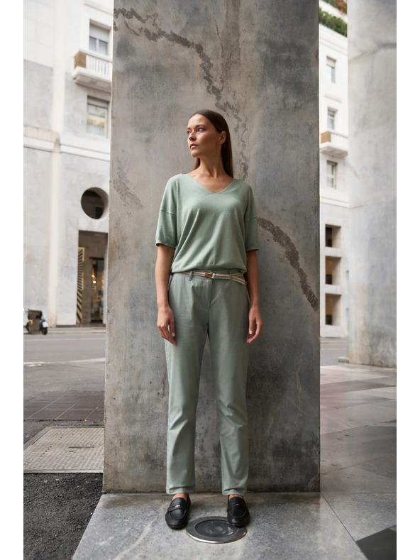 Moodo Olivgrüner Pullover mit kurzen Ärmeln Moodo