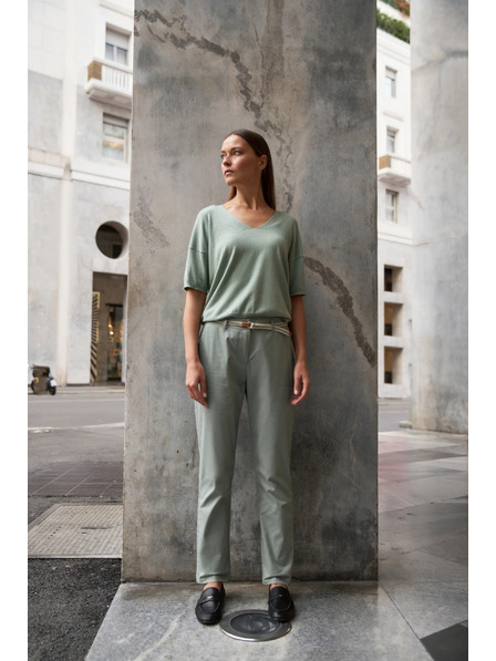 Moodo Olivgrüner Pullover mit kurzen Ärmeln Moodo