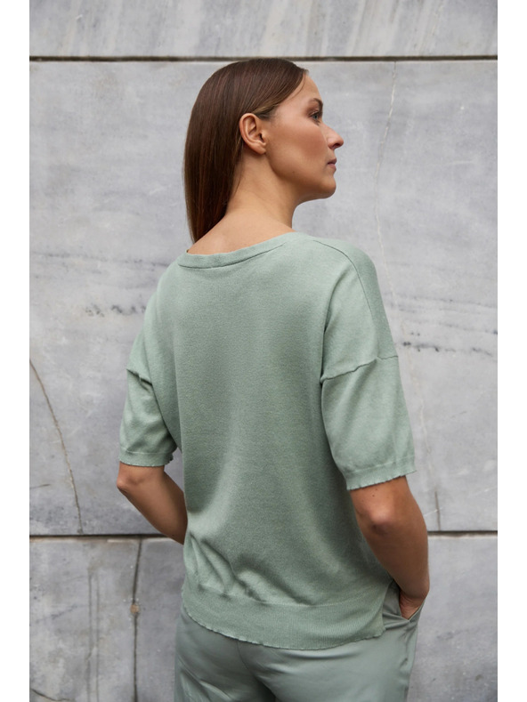 Moodo Olivgrüner Pullover mit kurzen Ärmeln Moodo