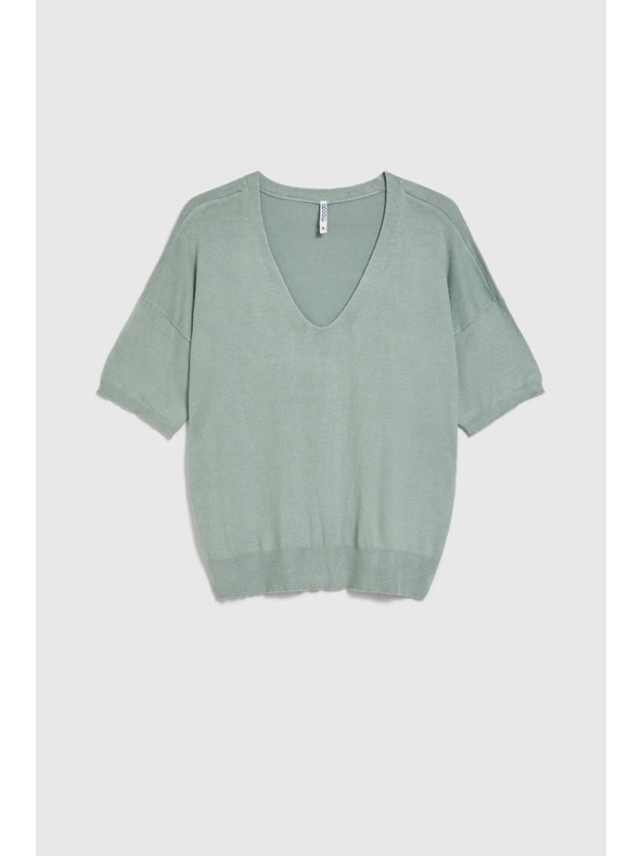 Moodo Olivgrüner Pullover mit kurzen Ärmeln Moodo