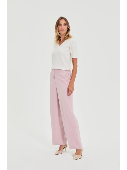 Moodo Weißer Pullover mit kurzen Ärmeln und V-Ausschnitt Moodo