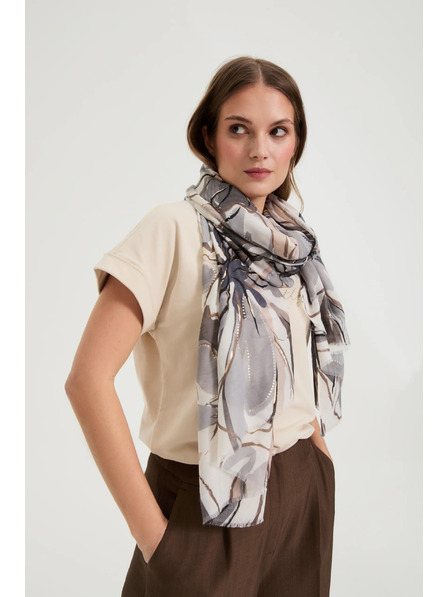 Moodo Schal mit Blüten grau Moodo