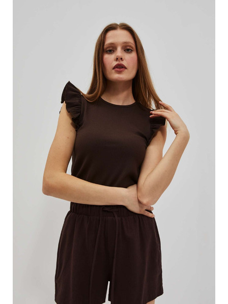 Moodo Dunkelbraune Bluse mit Volants an den Schultern Moodo