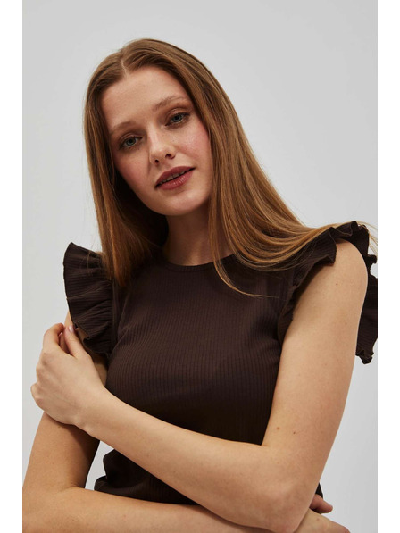 Moodo Dunkelbraune Bluse mit Volants an den Schultern Moodo