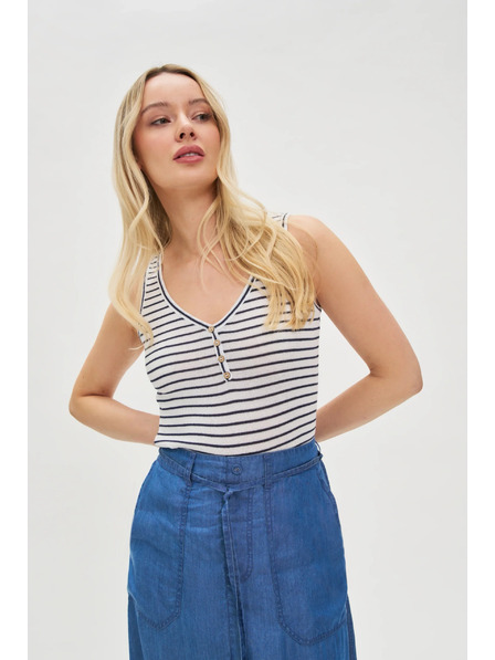 Moodo Weißes gestreiftes Top mit Knöpfen Moodo