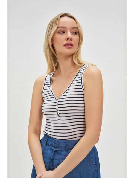 Moodo Weißes gestreiftes Top mit Knöpfen Moodo