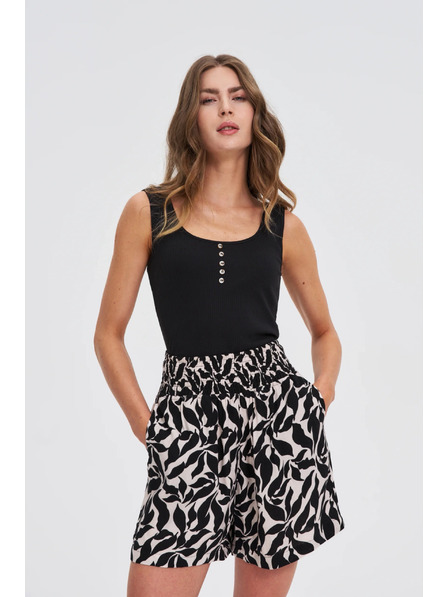 Moodo Geripptes Top mit Knöpfen schwarz Moodo