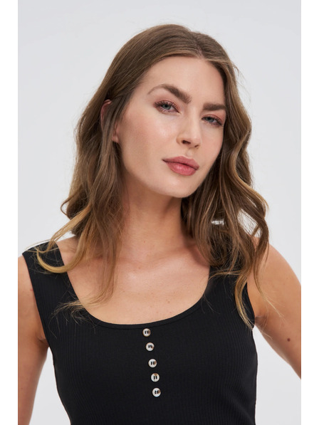 Moodo Geripptes Top mit Knöpfen schwarz Moodo