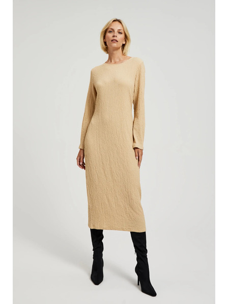 Moodo Beige Midikleid mit langen Ärmeln Moodo