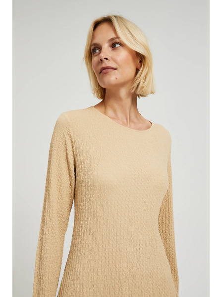 Moodo Beige Midikleid mit langen Ärmeln Moodo