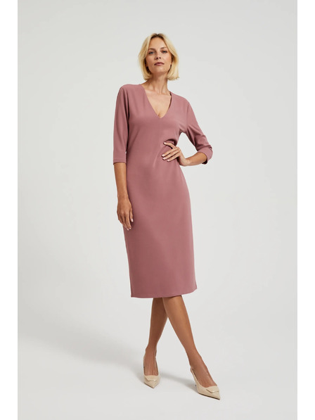 Moodo Glattes V-Ausschnitt Kleid puderrosa Moodo
