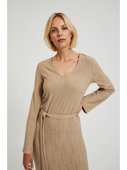 Moodo Geripptes Midikleid beige Moodo