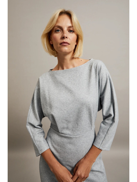 Moodo Glattes Knielanges Kleid grau Moodo