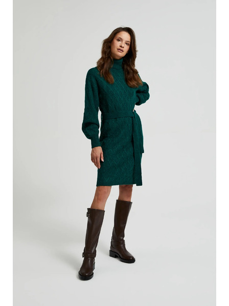Moodo Gestricktes grünes Kleid mit Rollkragen und Ballonärmeln Moodo