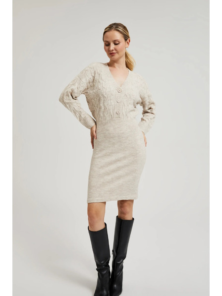 Moodo Gestrickte beige Kleid mit Knöpfen verziert Moodo