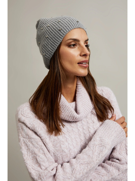 Moodo Gerippte Mütze mit Perlen grau Moodo